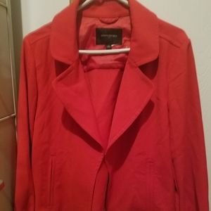 Red blazer , beige jacket, cashmere sweater